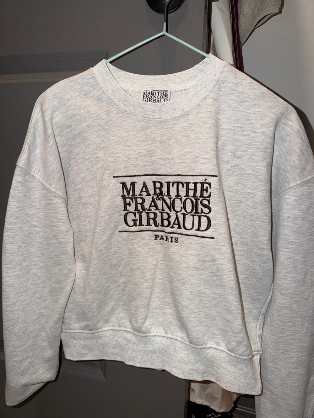 Marithe Francois Girbaud Light Heather Gray Crewneck with Black Logo